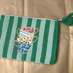 Beaded Striped Clutch with Teacup Design